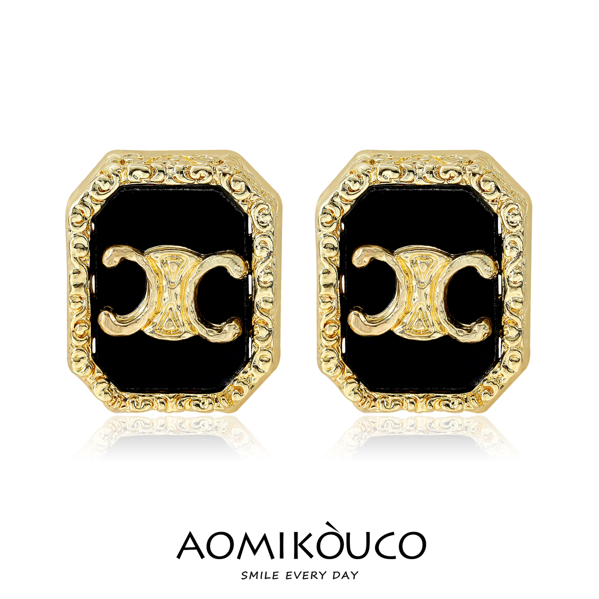 小香风几何高级黑色凯旋门耳钉女