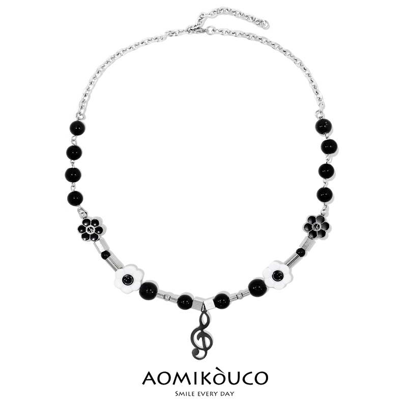 明星同款黑色音符珍珠珍珠项链