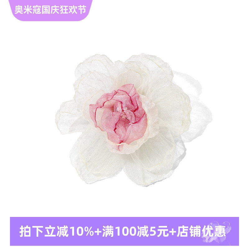 红白相间布艺绢纱花朵胸针别针