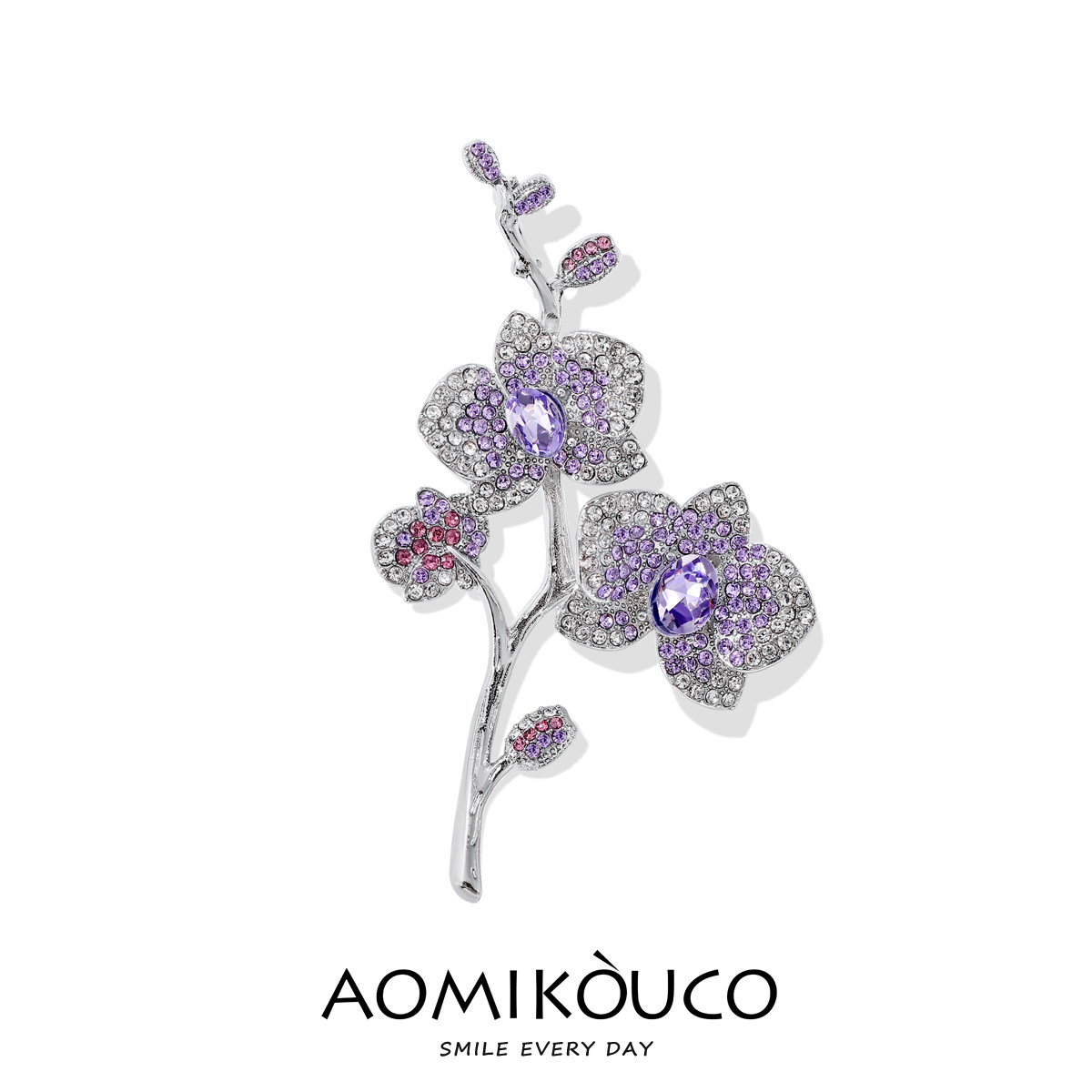 紫色蝴蝶兰花朵胸针高档女奢华气质水晶镶钻胸花别针西装旗袍配饰