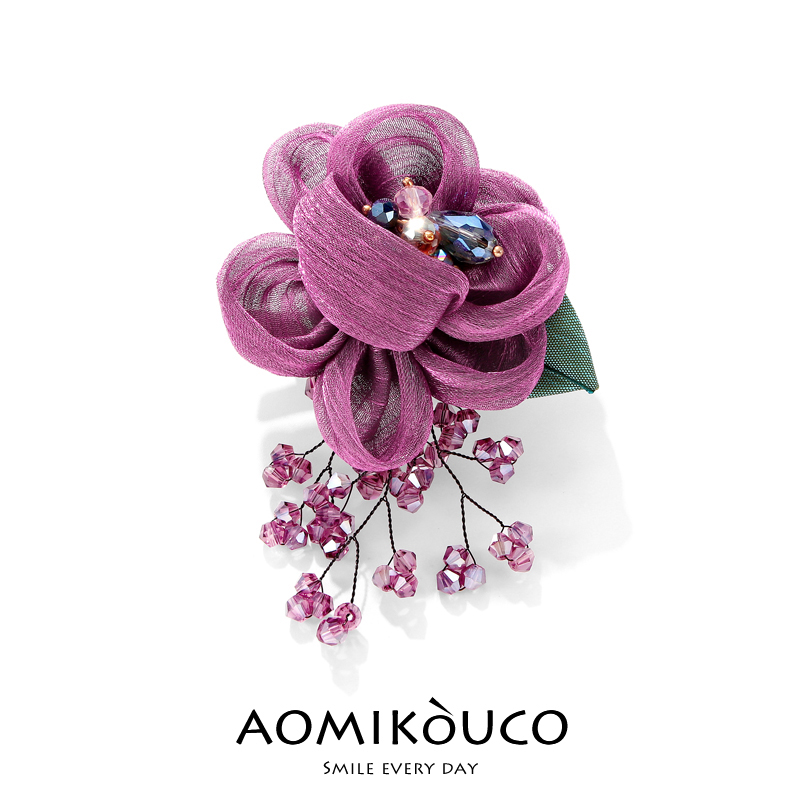 中国风布艺花朵胸针女簇珠别针