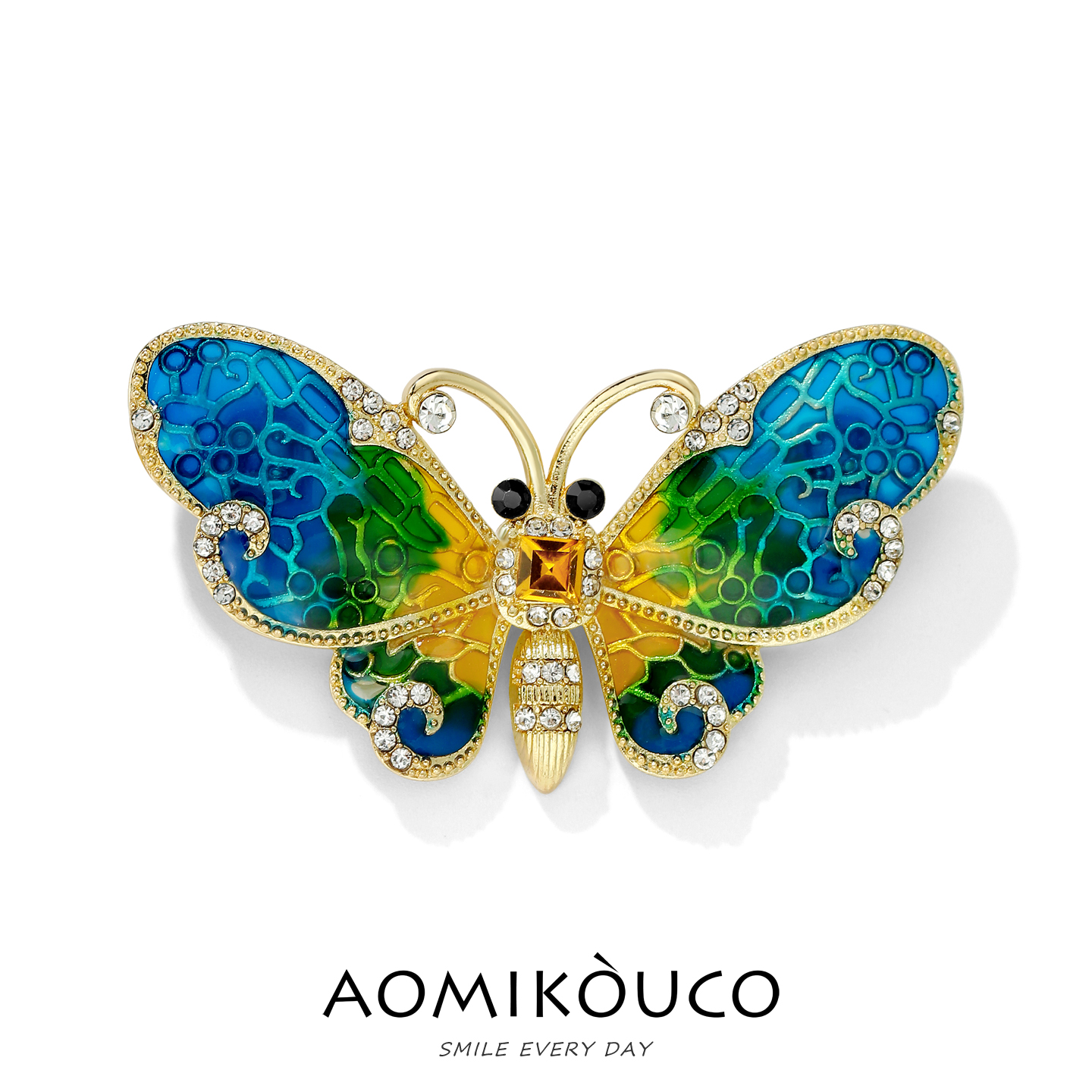 新中式珐琅工艺复古蝴蝶胸针别针