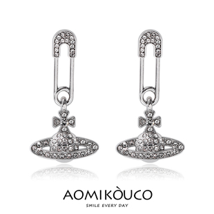 西太后镶钻土星别针耳环女款轻奢独特个性高级感耳钉耳饰S925银针