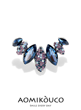 高档女气质蓝色水晶胸针精致闪耀个性防走光胸花别针西装外套配饰