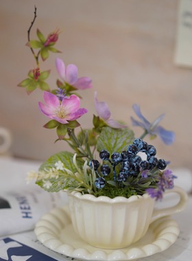 COSA原创法式中古咖啡杯仿真盆栽花南法格调成品花艺家居氛围感