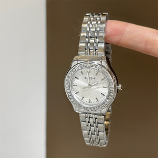 BARSH轻奢经典 圆形钢带手表女气质简约奢华小众设计女士石英腕表