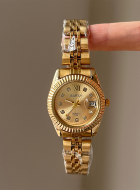 BARSH韩系圆形大表盘手表女时尚百搭轻奢小众气质高级感手腕表女