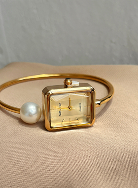 sunlifex小众品牌韩系珍珠手镯表手表女经典时尚中古风高级石英表