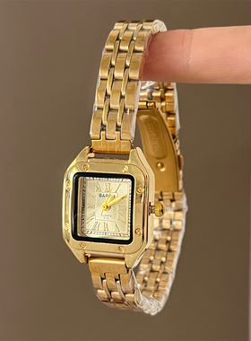 BARSH中古风方形钢带手表女轻奢简约奢华百搭精致小巧女士手腕表