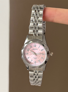 BARSH小众设计轻奢圆形钢带手表女百搭个性精致显白女士石英腕表