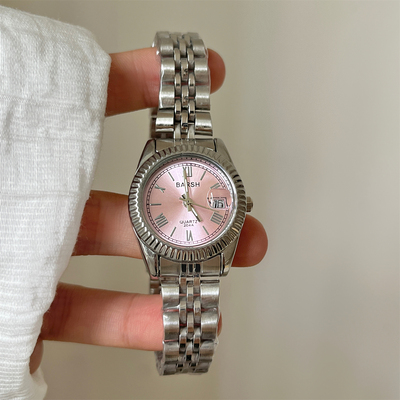 BARSH中古风简约带历钢带手表女