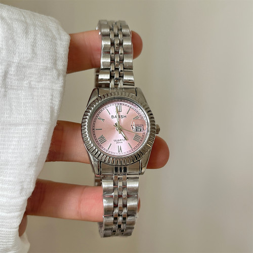 BARSH中古风简约带历钢带手表女