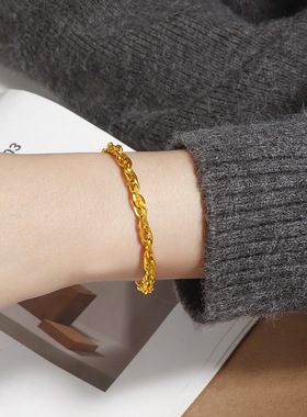 金色绞丝麻花手链钛钢不掉色欧美朋克风夸张粗链条嘻哈金属首饰