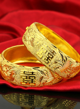 20mm正囍龙凤卡扣手镯金店同款沙金仿黄金大克重结婚婚嫁假三金