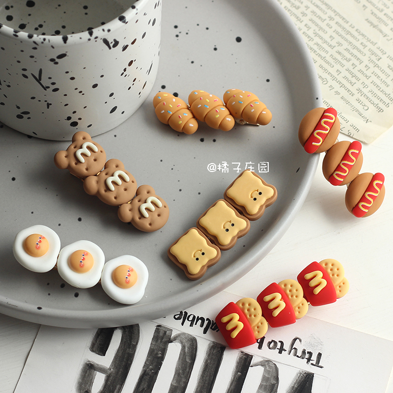 可爱M字母饼干面包刘海碎发夹子