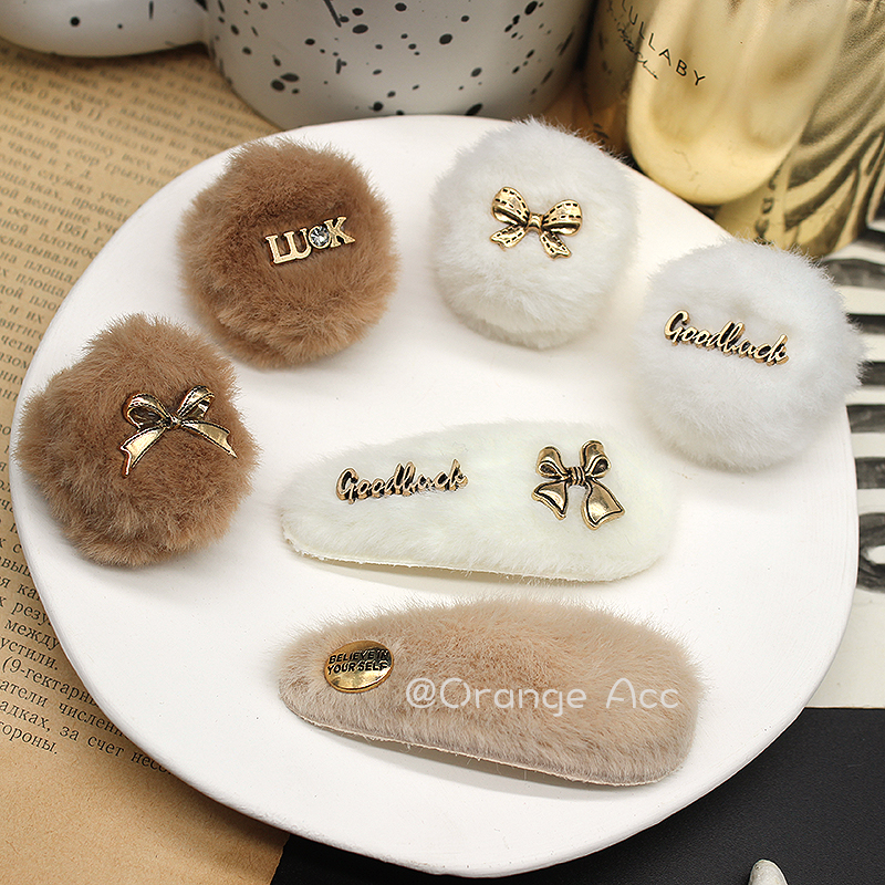 秋冬奶咖复古毛毛小抓夹bb夹合金蝴蝶结刘海碎发夹法式名媛风发夹