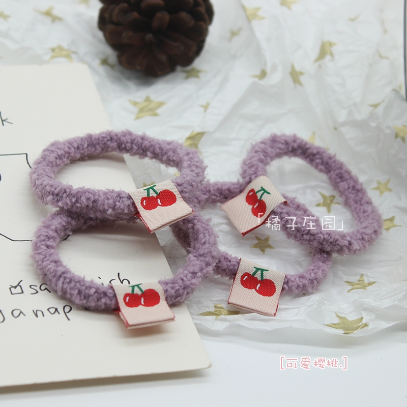 可爱樱桃布标毛绒发圈少女粉发绳