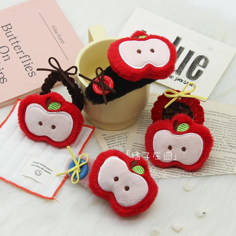 新年红苹果毛绒发圈女甜美百搭