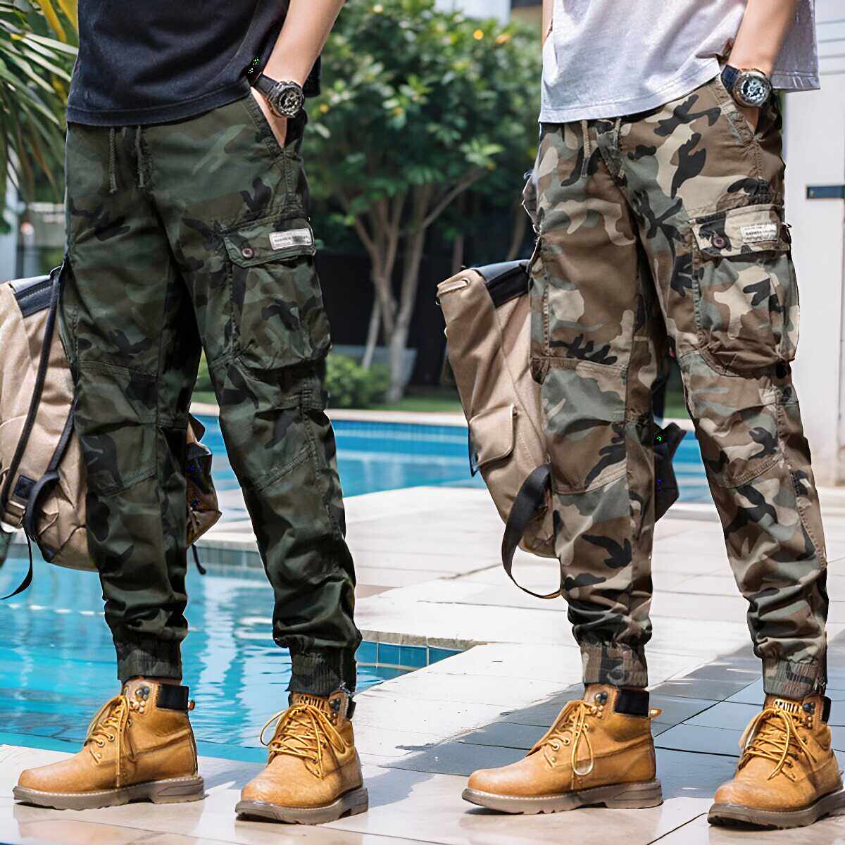 美式迷彩工装裤男款高端夏季薄款宽松束脚裤百搭个性男士休闲裤子
