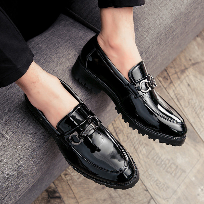 韩版英伦内增高休闲夏秋潮流美发师小皮鞋青少年尖头亮面厚底男鞋