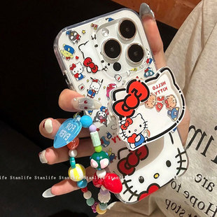 适用于iPhone16pro手机壳大头凯蒂猫软壳tpu新款苹果17Pro Max全包卡通15plus挂绳支架Hello Kitty防摔保护壳