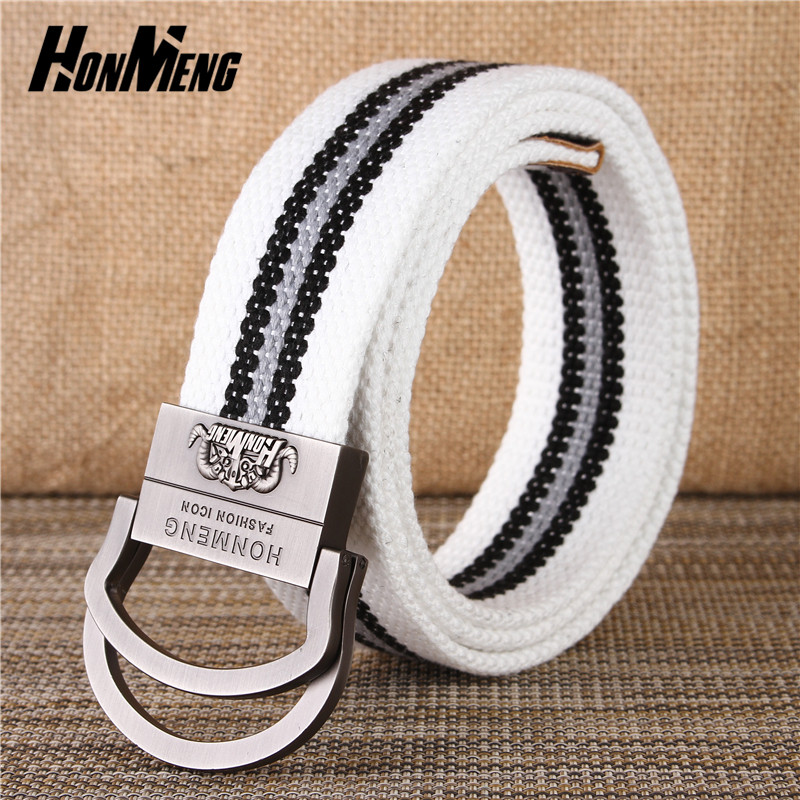 汉盟HONMENG双环扣帆布腰带男士帆布皮带休闲青少年学生裤腰带