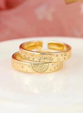 小红书同款日月情侣戒指男女一对ins感小众设计开口可调节