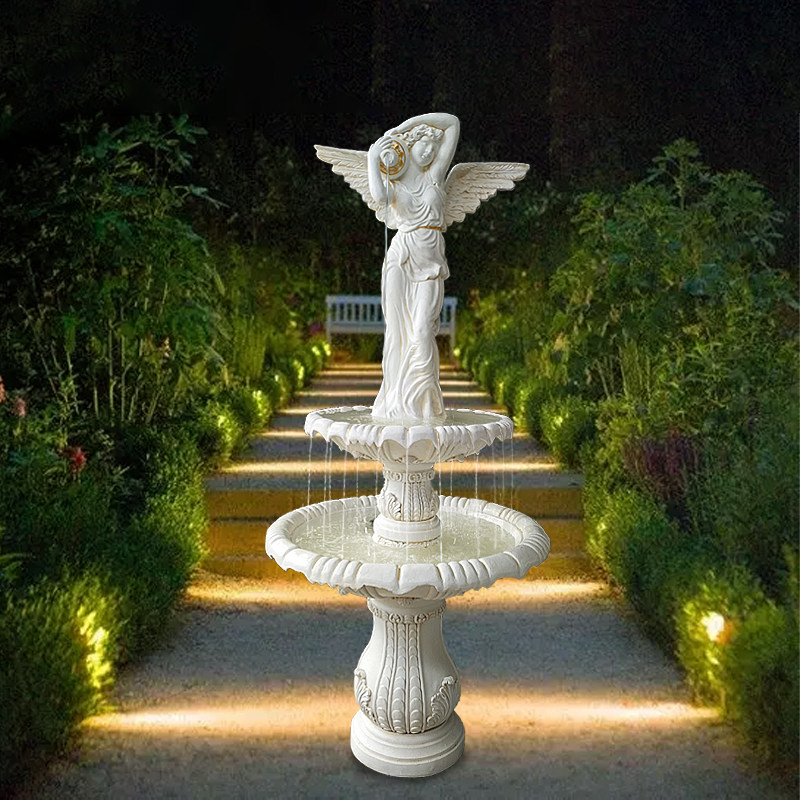 厂销欧式大型天使喷泉摆件庭院花园别墅婚庆鱼池大喷泉水景装饰品