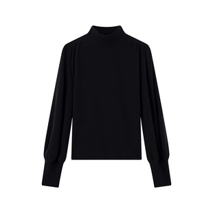 大洪自营店体面叠搭秋冬羊毛混纺磨毛法式 半高领打底女上衣 灯笼袖