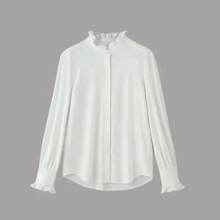 保暖微弹打底 女冬季 白月光大洪官方自营店磨毛法式 白色木耳边衬衫