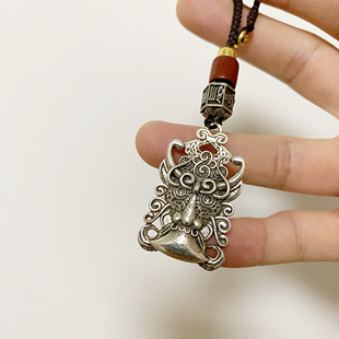 睚眦吊坠汽车钥匙扣霸气个性复古银饰风水挂件项链坠铜镀银新款挂