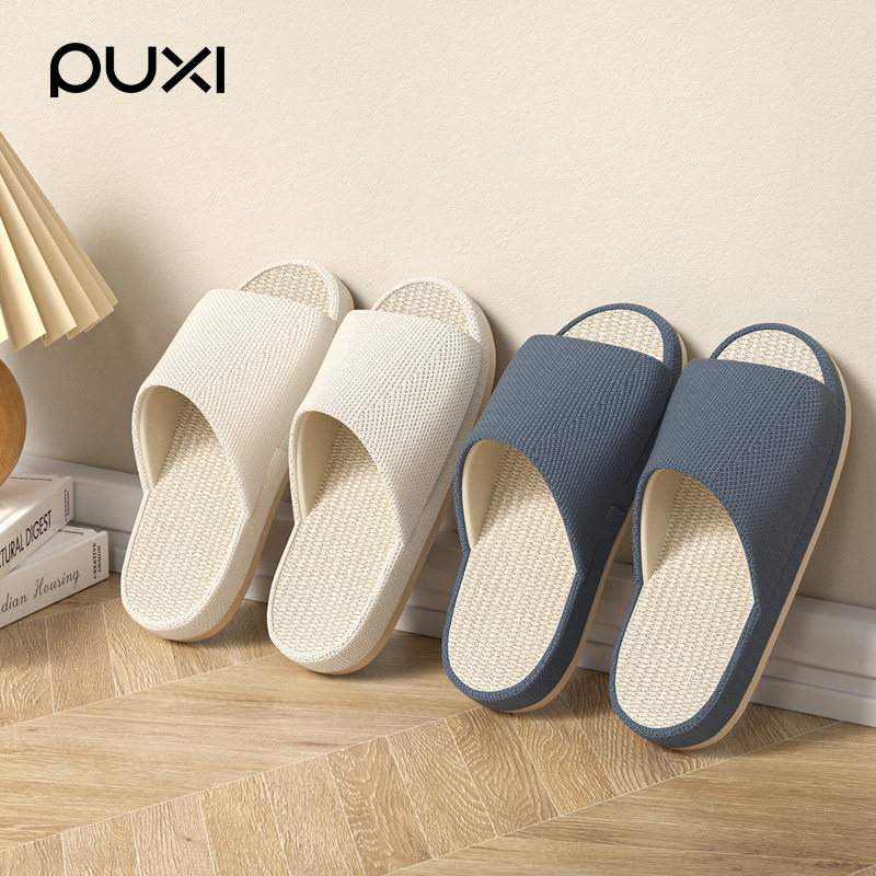 朴西夏季新款透气亚麻拖鞋女家居家用室内防滑静音情侣棉麻凉拖男