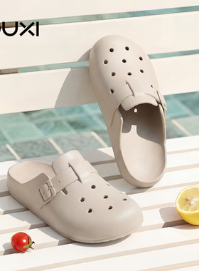 朴西夏季新款博肯洞洞鞋女复古包头居家室内透气可外穿防滑沙滩鞋