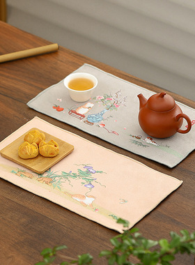 麂皮绒吸水茶巾加厚国风中式养壶巾高档茶布茶桌抹布茶垫茶道配件