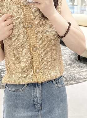 DI2025年夏季流行单品慵懒松驰百搭橙色小香风马甲毛织开衫