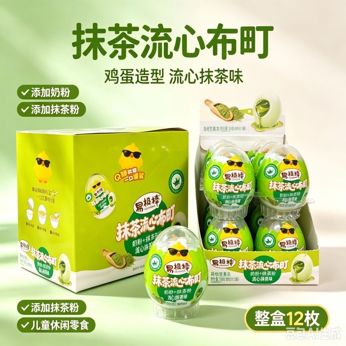 易极棒可可抹茶蛋奶口味能量流心蛋果冻布丁造型果冻超市批发供货