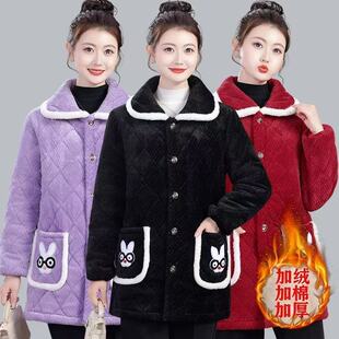 妈妈棉袄棉服罩衣外套新款冬季女装加绒夹棉加厚保暖大码时尚棉衣