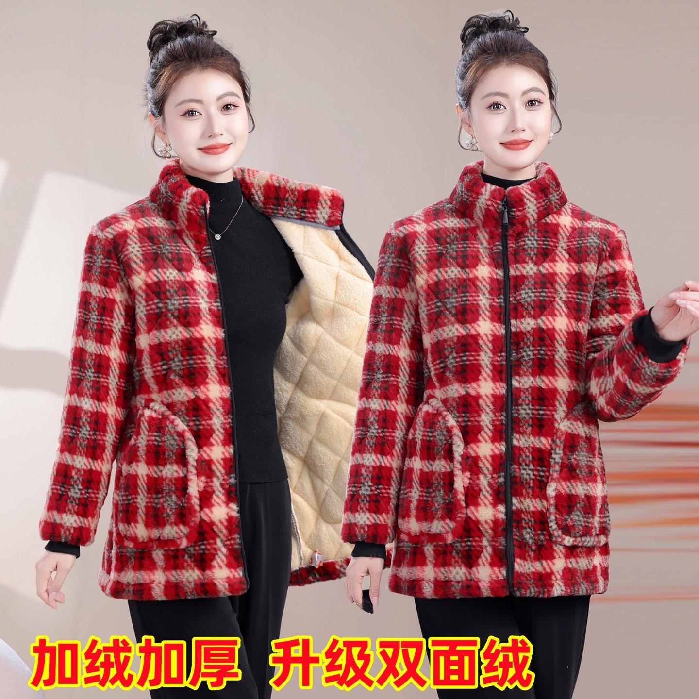 新款加绒保暖时尚罩衣加厚棉衣短款外套家居服女士小棉袄工作服