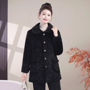 加绒加厚棉服外套短款女中年妈妈装棉衣罩衣休闲棉袄秋冬保暖上衣
