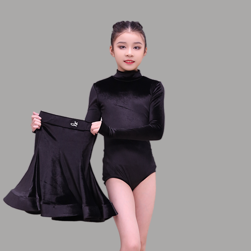 2025新款拉丁舞比赛表演服女儿童专业标准规定服秋冬丝绒表演舞裙