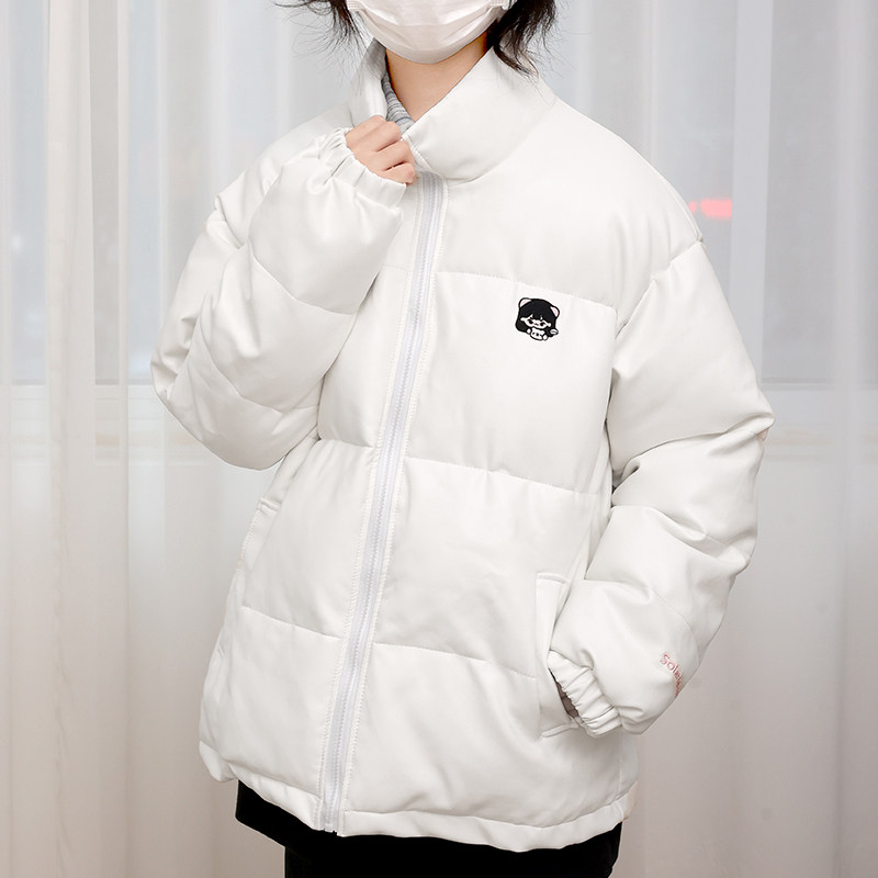 原创棉袄外套立领米白色面包服冬天外套2024新款皮棉服保暖女别致
