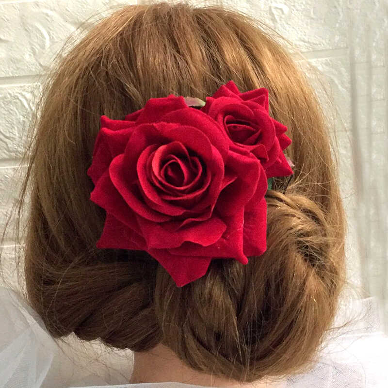 韩版布艺玫瑰花大花朵发饰发夹发卡子新娘头饰头花女演出舞台配饰