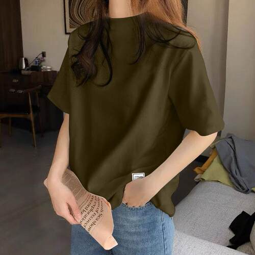 半高领纯棉短袖t恤女夏新款宽松