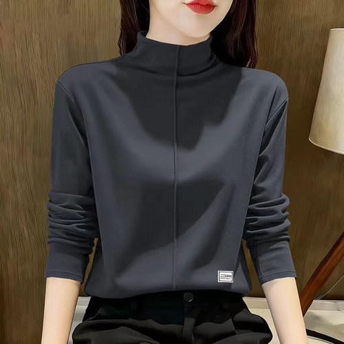 半高领德绒长袖t恤女秋冬大码