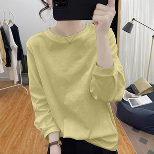 打底衫 大码 宽松显瘦百搭褶皱小众长袖 t恤女士春秋新款 纯棉九分袖