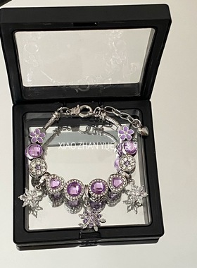 潘家多啦手链ins小众轻奢手镯女网红森系紫色琉璃冰凌花吊坠手环