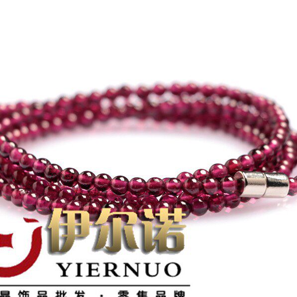正品天然玫红石榴石108颗佛珠手链饰品 多圈手链女款