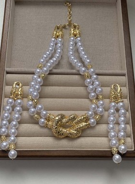 法式复古珍珠首饰套装女小众中古vintage高级感宫廷风锁骨链耳环