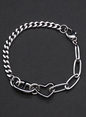 IMI爱心手链男女同款钛钢ins小众设计桃心拼接网红情侣手饰YL373
