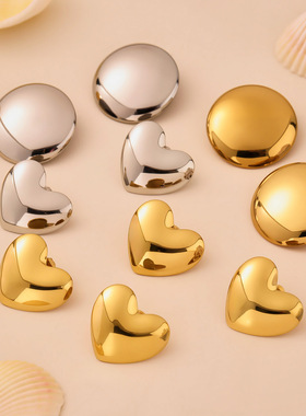 欧麦卡欧美不锈钢圆形爱心拼色耳环高级耳钉钛钢耳饰跨境earring